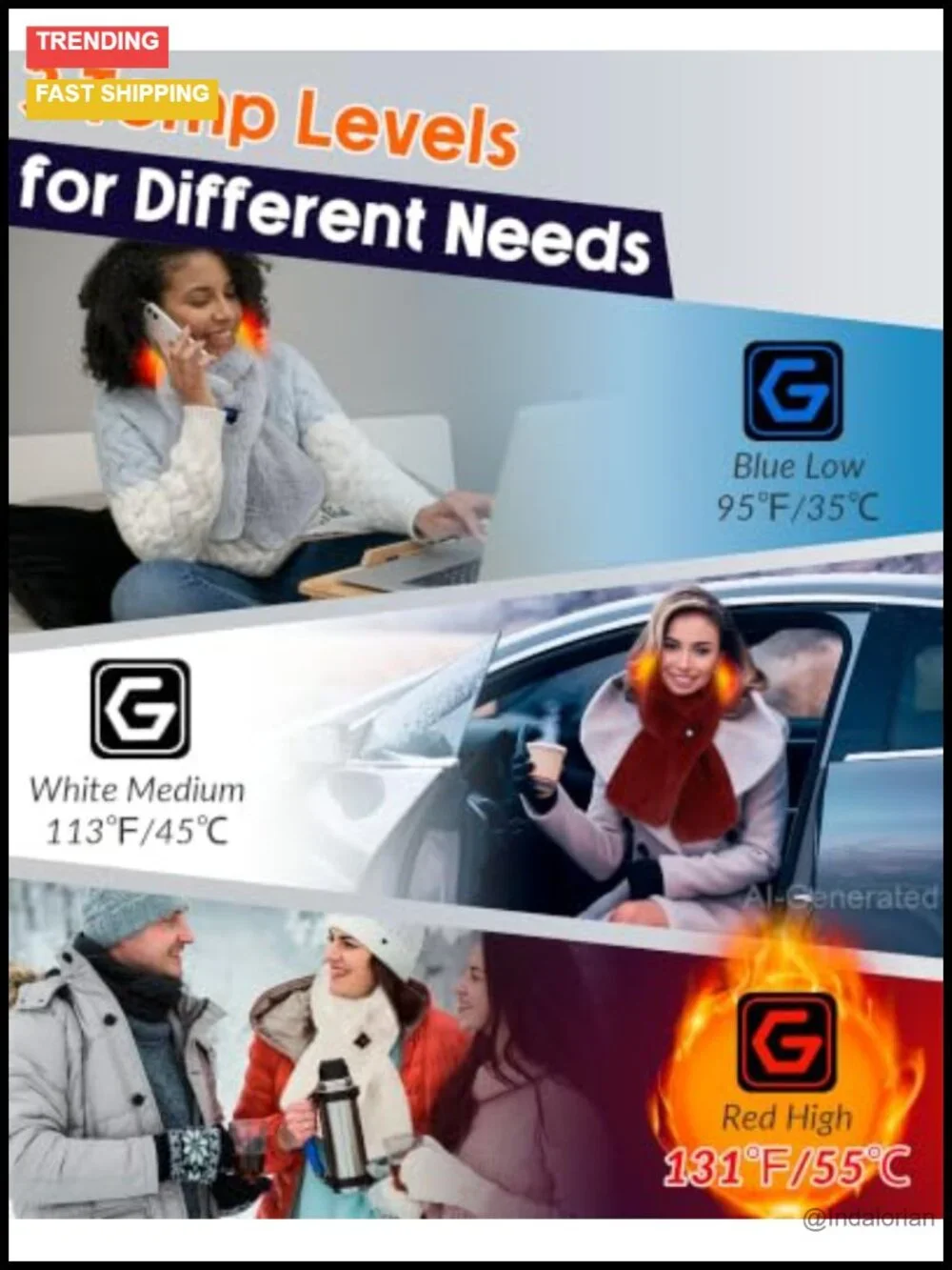 Graphene Heated Fur Scarf for Women Intelligent Rechargeable 6000mAh Battery 3